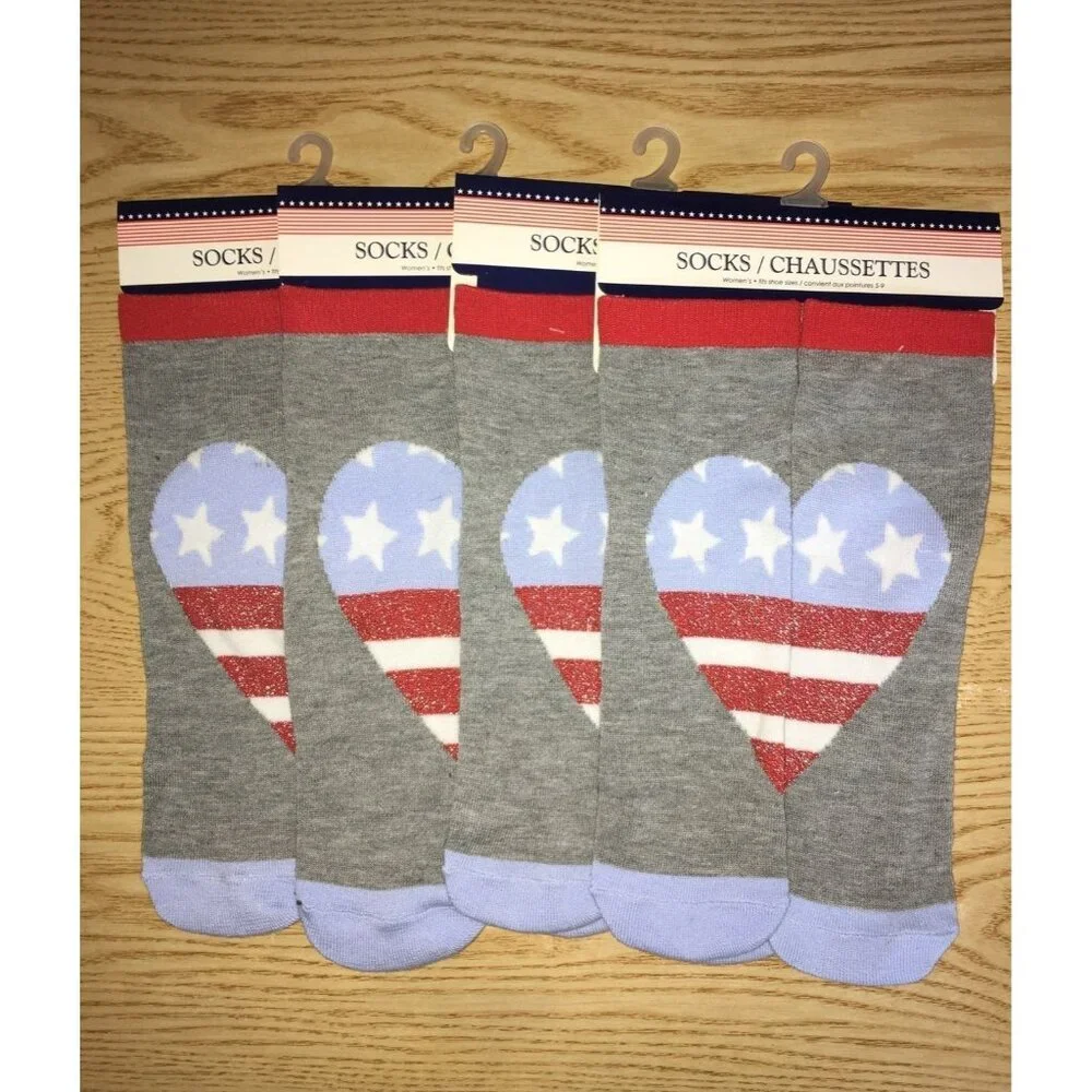 Free with Bundle New 1Pair of Womens Patriotic Ankle Socks Shoe Size 5-9